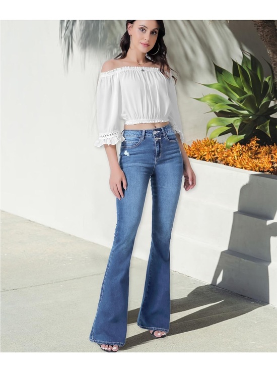 Denim - Flying Banana High-Rise Flare Jeans in Medium Blue - Women